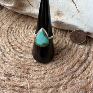 Sterling Silver Teardrop Sonoran Turquoise Ring - Blue-Green Stone